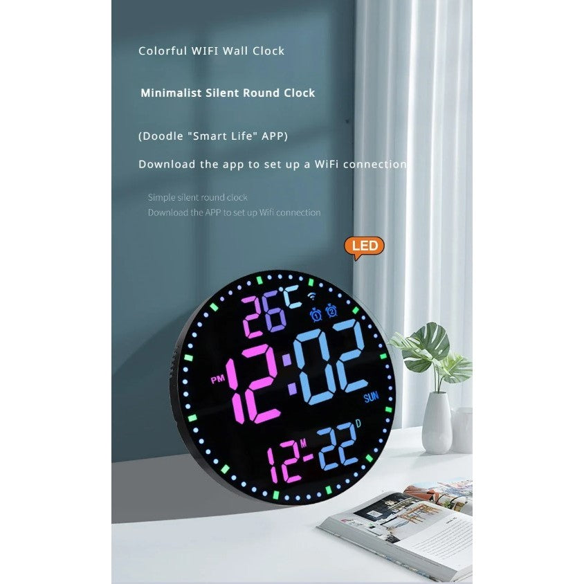 LED Digital Wall Clock Large Screen Temperature Date Day Display Smart Wifi , Tuya / Smart Life